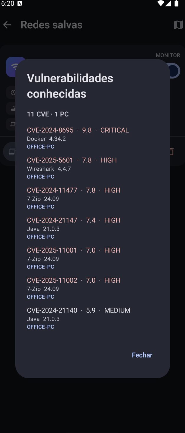 NetBlade Android — Vulnerabilidades conhecidas numa rede salva