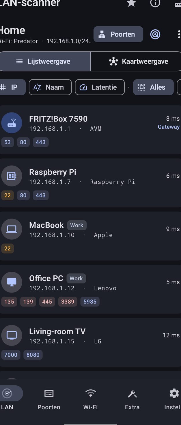NetBlade Android — LAN-scanner: wie er op het netwerk is