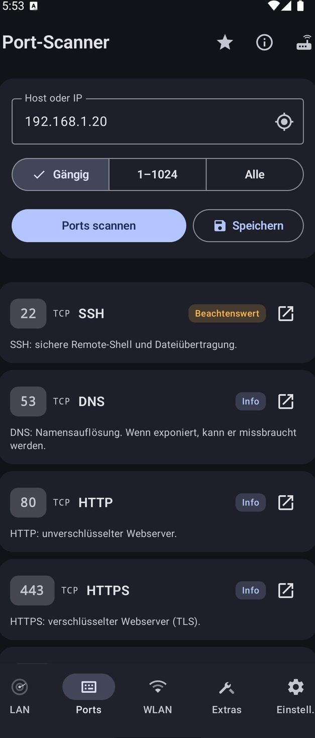 NetBlade Android — Portscanner: jeder Host, auch außerhalb deines Netzwerks