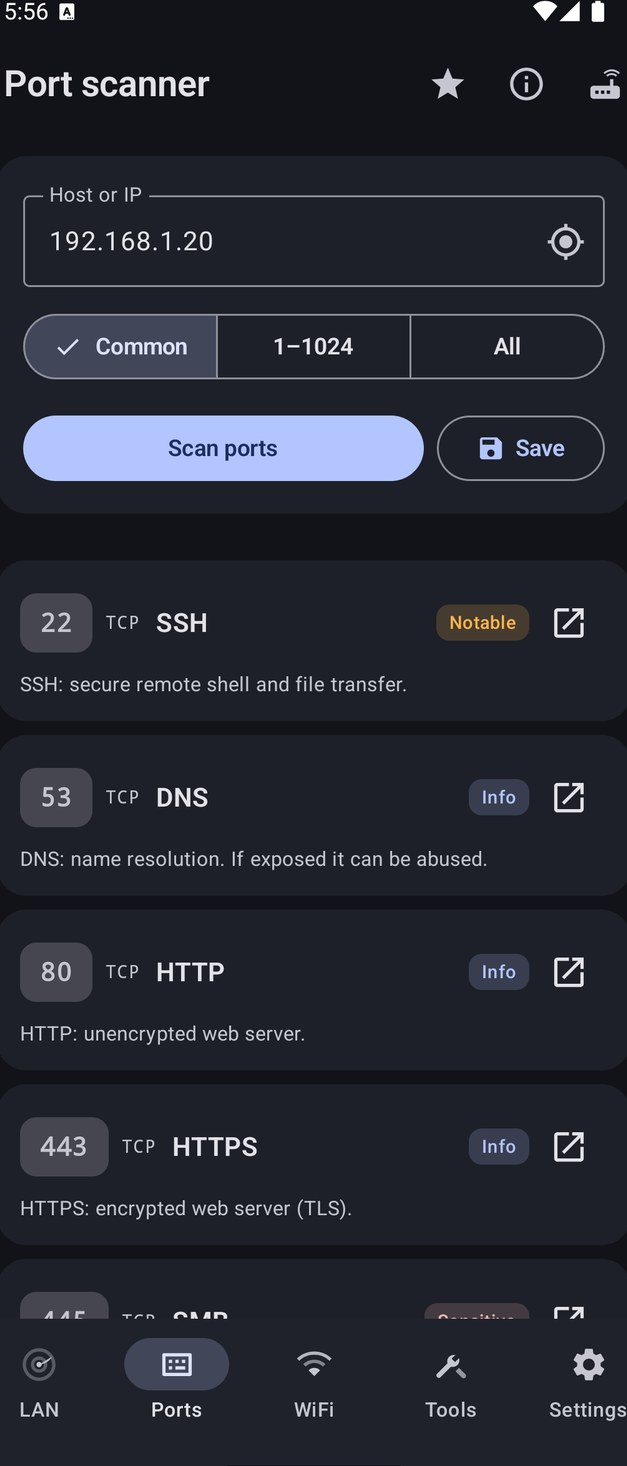 NetBlade Android — Port scanner: any host, even outside your network