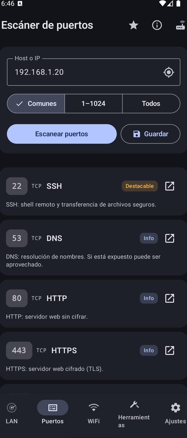NetBlade Android — Escáner de puertos: cualquier host, incluso fuera de tu red