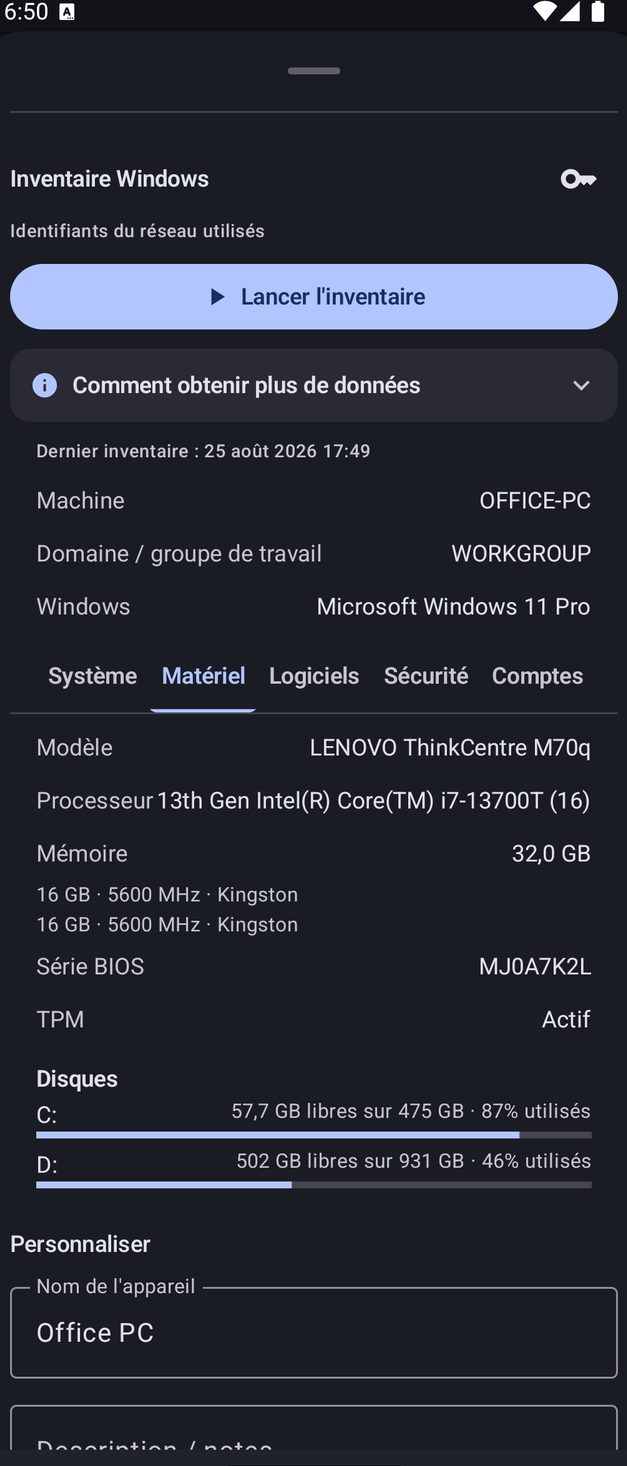 NetBlade Android — Inventaire Windows, sans rien installer sur le PC