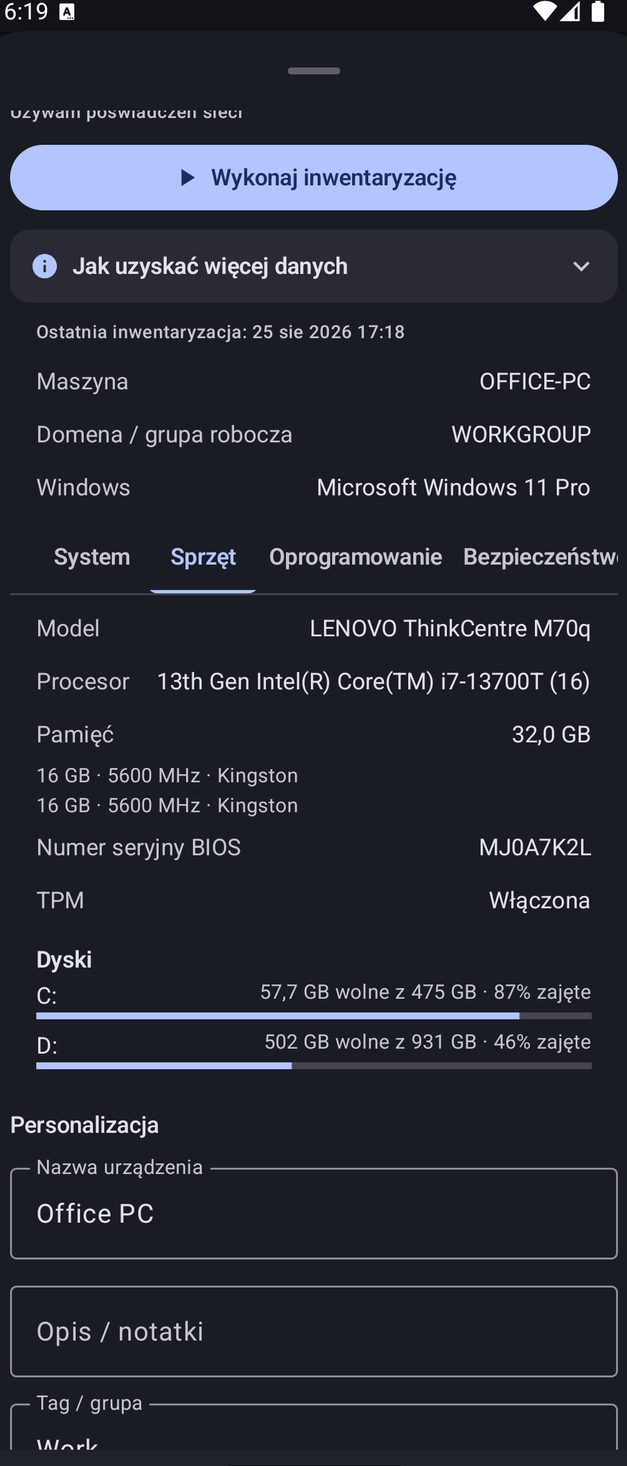 NetBlade Android — Inwentarz Windows, bez instalowania czegokolwiek na PC